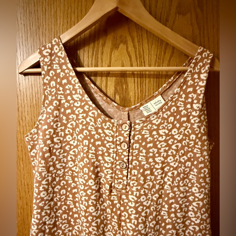 Anthropologie Saturday Sunday Brown and White animal Printed Sleeveless Jumpsuit